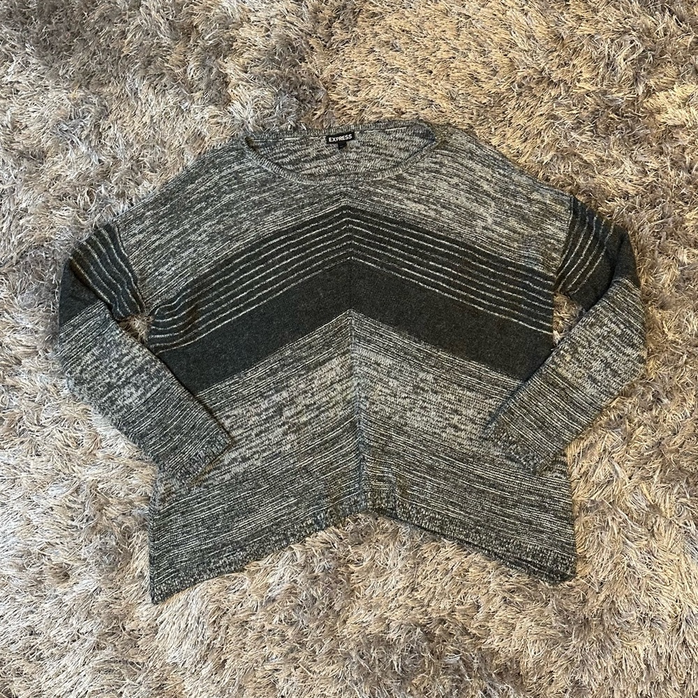 Grey Chevron Knit Sweater - Express
